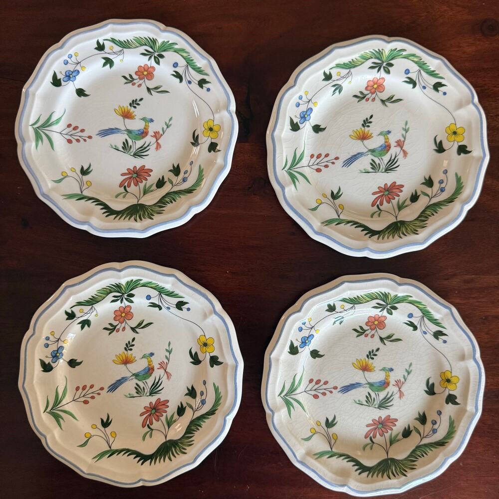 4 Gien Oiseaux butter bread plates dishes 6.5 inches Made in France READ